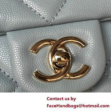 Chanel Grained Calfskin  &  Gold-Tone Metal Flap Bag with Top Handle AS4712 Light Blue 2025